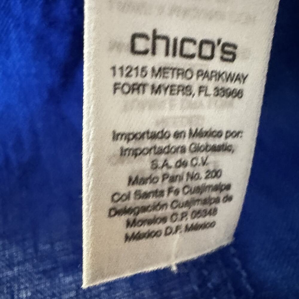 Chico’s Cobalt Blue Jacket Shacket Sz 3 (XL, 14-16) 100% Linen Women's High Neck - Picture 6 of 12